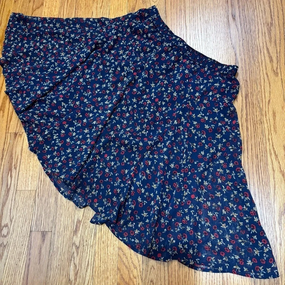 Old Navy XS Floral Navy blue red A Line Pull On chiffon flirty preppy mini skirt
